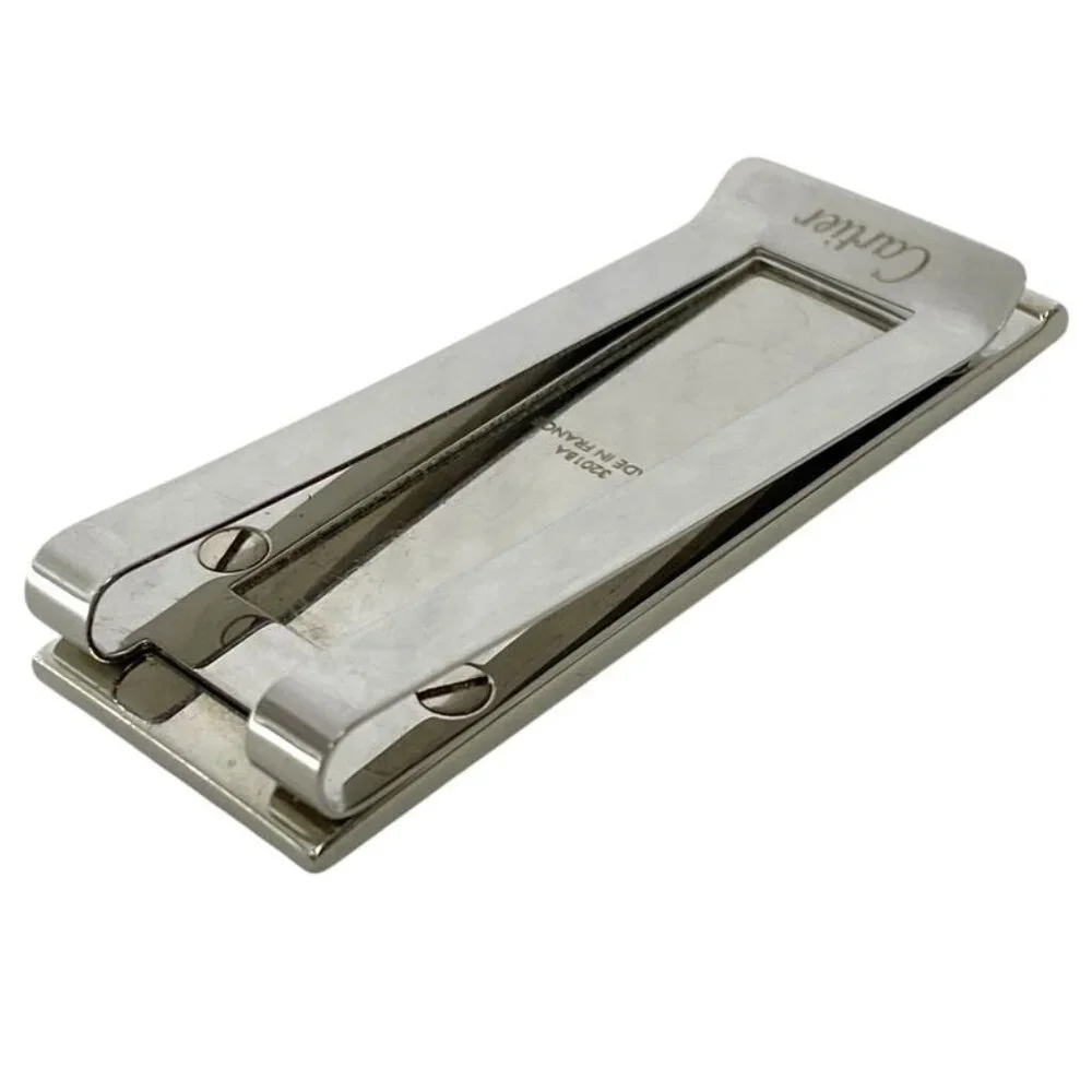 Cartier C De Decor Money Clip Accessory Logo Pattern Metal Silver